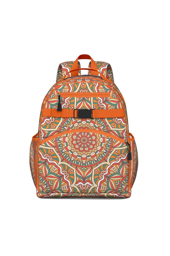 Fantasy Floral Indian Zen Spiritual Pattern School Backpack Adjustable Padded Straps Chest Buckle Water-Resistant Durable Bookbag