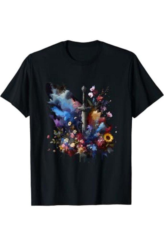 Fantasy Floral Sword - Mystical Quest Vector T-Shirt