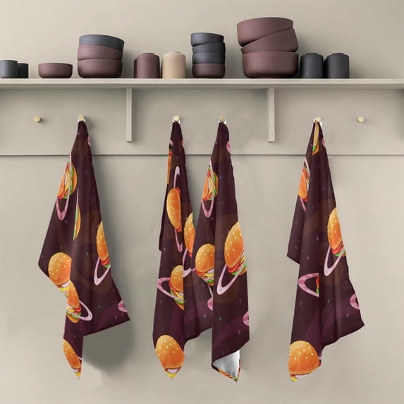 Fantasy Food Planet Dish Towels Set of 6, Funny Space Washable Tea Towels Dishcloths Lint-Free 18x28 Inch Fast Drying for Kitchen Restaurant Bar Clean