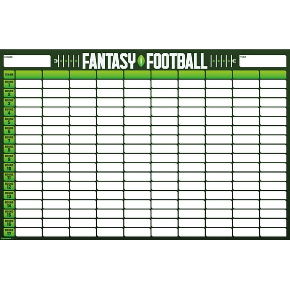 Fantasy Football 10 Team Draft Board Wall Poster, 14.725" x 22.375"