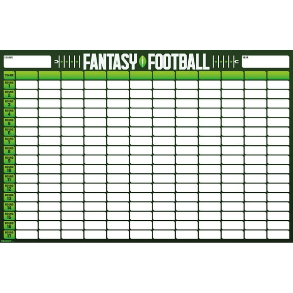 Fantasy Football 12 Team Draft Board Wall Poster, 22.375" x 34"