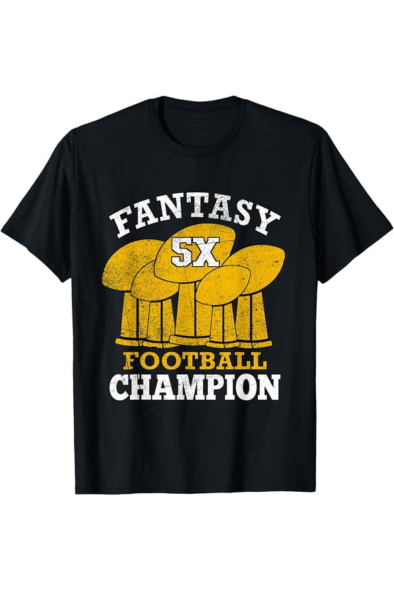 Fantasy Football 5X Champion Five Time Champ Fantasy Winner T-Shirt