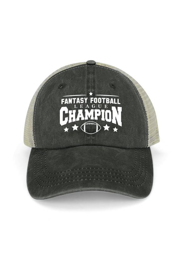 Fantasy Football Champion Black Hat Adjustable Funny Fashion Unisex Baseball Cap for Men Women