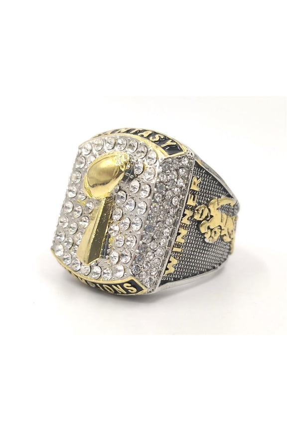 Fantasy Football Championship Silver Gold Bicolor Rings Trophies with Display Box