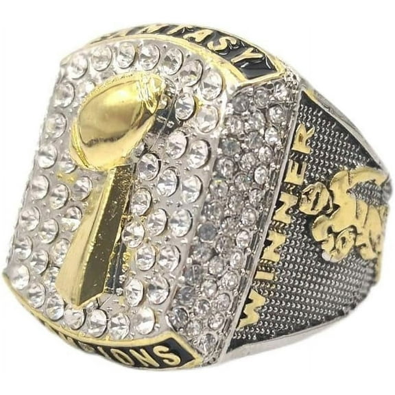 Fantasy Football Championship Silver Gold Bicolor Rings Trophies with Display Box