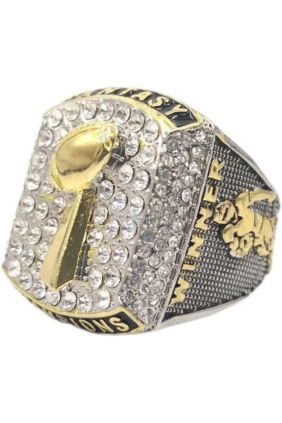 Fantasy Football Championship Silver Gold Bicolor Rings Trophies with Display Box