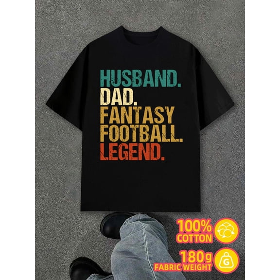Fantasy Football Dad men's 180G 100% Cotton white Casual Unisex Shirt Graphic tshirts Unique Design Unisex Shirt Short Sleeve tshirts Retro Unisex Shirt Graphic tshirts