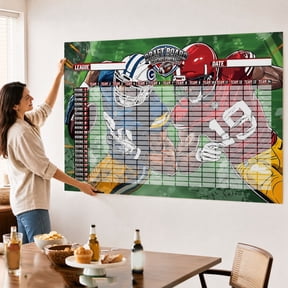 Fantasy Football Draft Board, 161x112cm Large Wall Poster with Grid Layout for League Name, Date, and Draft Picks, Football Field Background with Players
