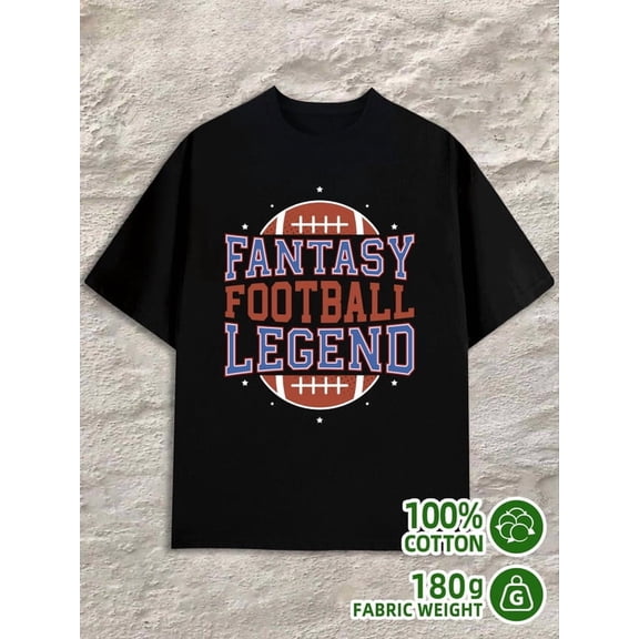 Fantasy Football Legend for men 180G 100% Cotton black Vintage Unisex Shirt Printed tshirts Funny Unisex Shirt Crewneck tshirts Retro Unisex Shirt Printed tshirts