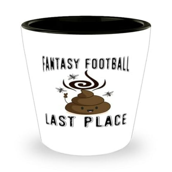 Fantasy Football Loser Shot Glass - Hilarious Last Place Poop Emoji Design, Unique Gifts for Men and Women, 1.5oz Novelty