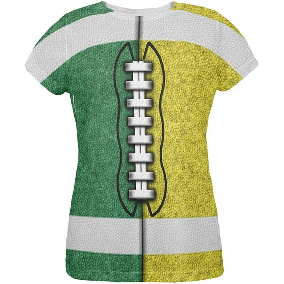 Fantasy Football Team Green and Yellow All Over Womens T Shirt Multi SM