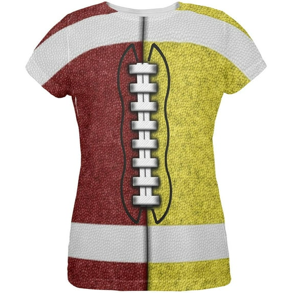 Fantasy Football Team Maroon and Yellow All Over Womens T Shirt Multi LG