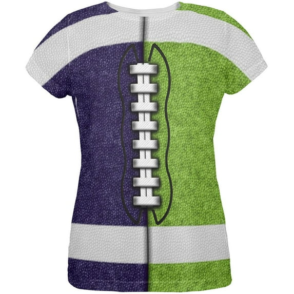 Fantasy Football Team Navy and Electric Green All Over Womens T Shirt Multi SM