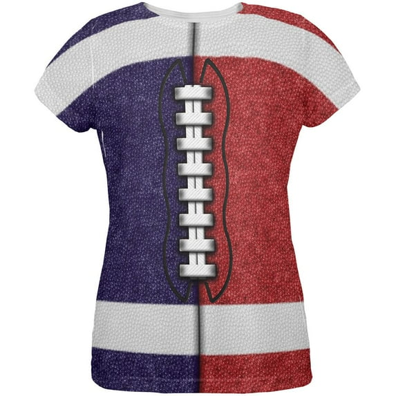 Fantasy Football Team Navy and Red All Over Womens T Shirt Multi X-LG