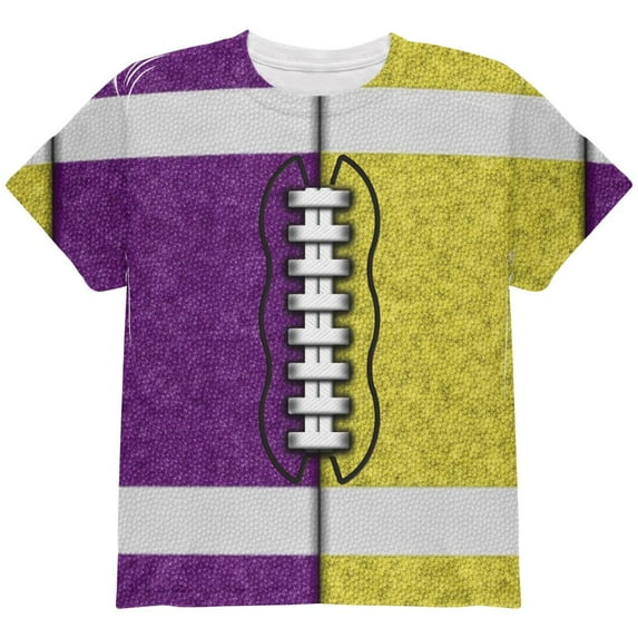 Fantasy Football Team Purple and Yellow All Over Youth T Shirt Multi YLG