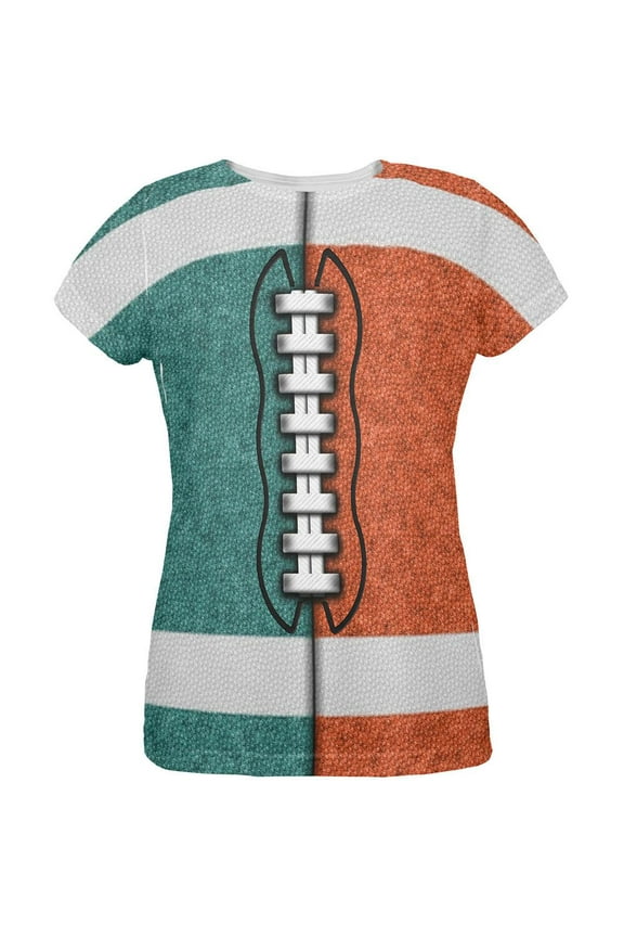 Fantasy Football Team Teal and Orange All Over Womens T Shirt Multi 2XL