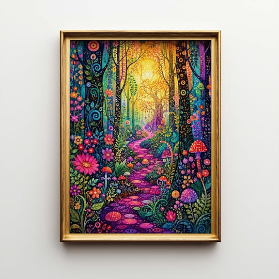 Fantasy Forest Art Deco Nouveau Botanical Wall Art Whimsical Woodland Decor, Unframed Poster