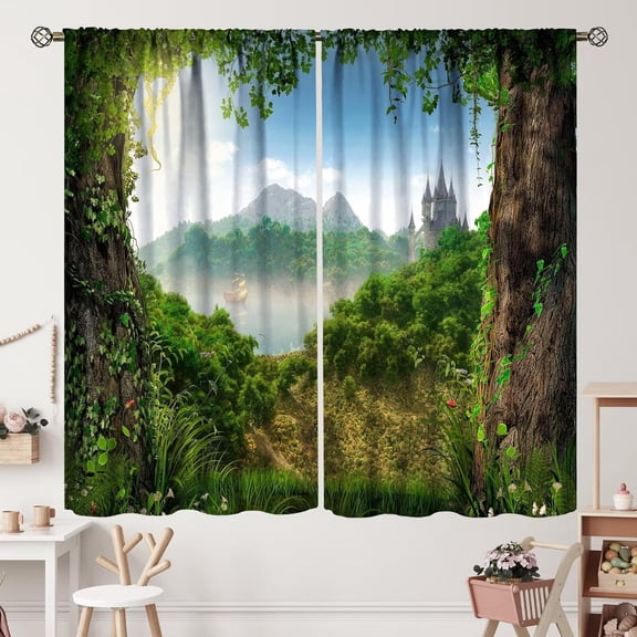 Fantasy Forest Beautiful Curtain Drapes 2 Panels Set Rod Pocket Enchanting Fairy Tale Woodland 84" for Living Room Bedroom Decor