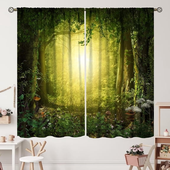 Fantasy Forest Curtains Enchanted Trees Dreamy Mist Forest Landscape Curtain with Rod Pocket for Bedroom Living Room Home Decor Drapes Window Treatments 2 Panels Set 84" W X 84" L