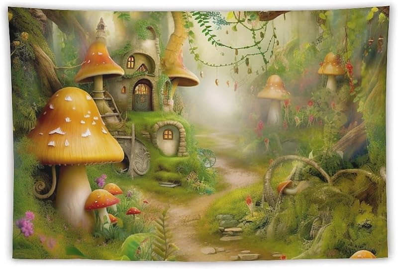 Fantasy Forest Enchanted Mushroom Tapestry Fairytale Magical Wonderland Tree House Tapestry Fabric Dorm Wall Decor Wall Hanging for Room 30 x40 Walmart