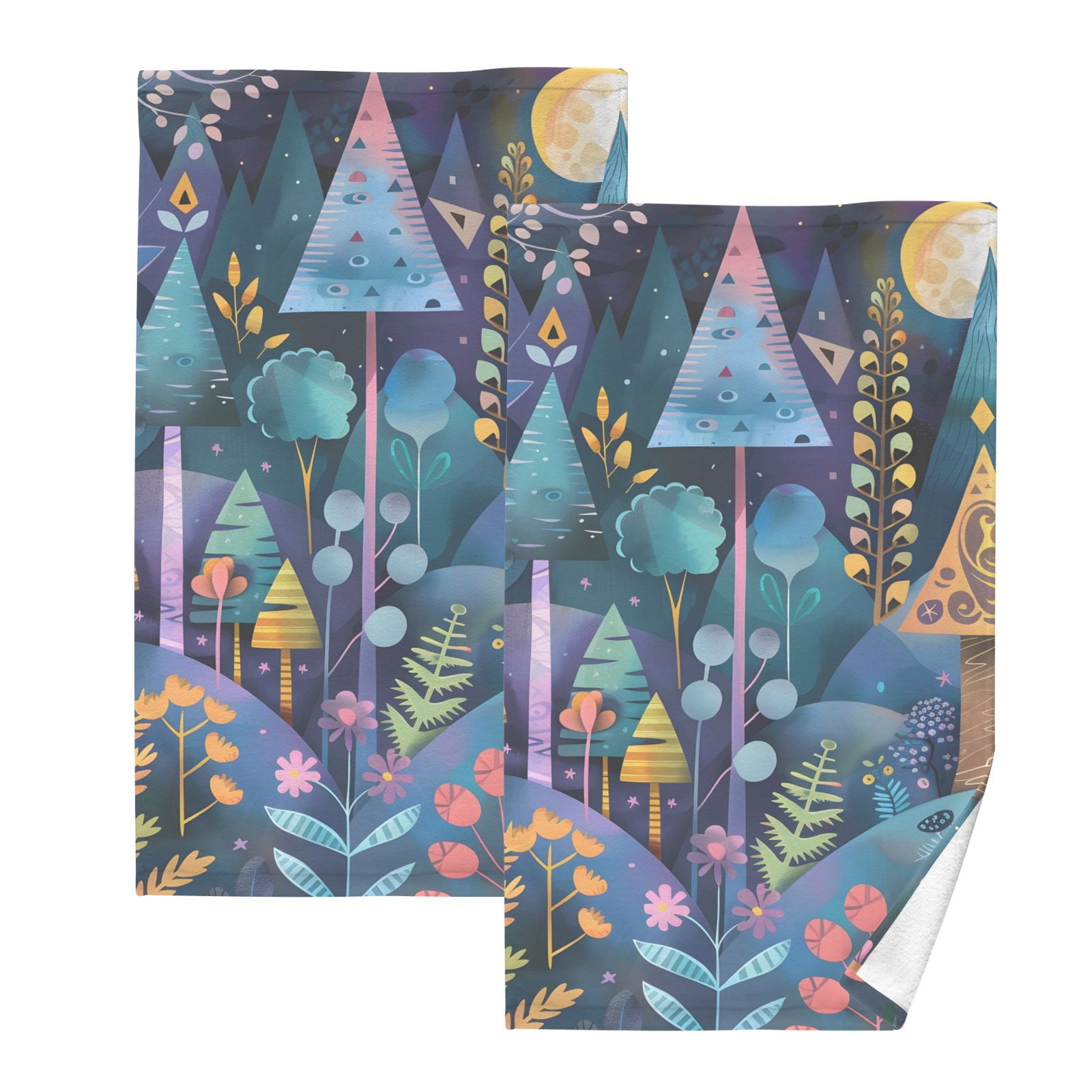 Fantasy Forest Hand Towels Cotton Bath Towels Large Face Towels Absorbent for Bathroom 2 Packs
