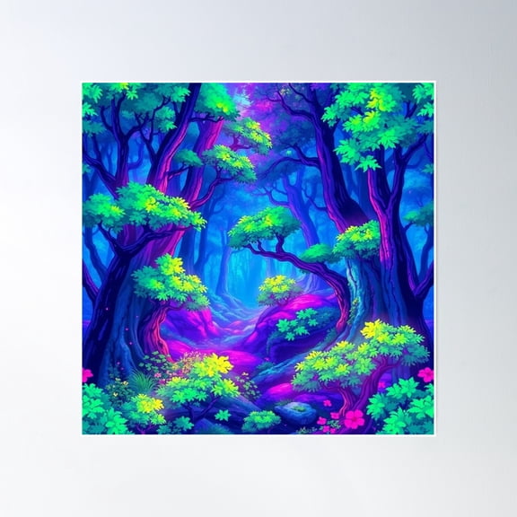 Fantasy Forest In Vibrant Colours 1 Poster Wall Art, Modern Wall Decor, 16x16 UNFRAMED