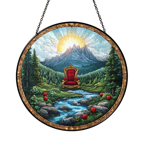 Fantasy Forest Landscape Stained Glass Style Window Hanging Art