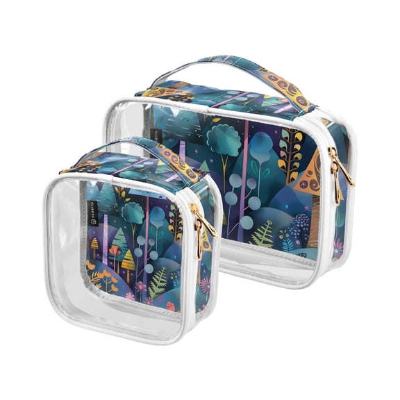 Fantasy Forest Makeup Bags Set Travel Toiletry Bags Portable Cosmetic Bags Organizer Waterproof 2 Packs