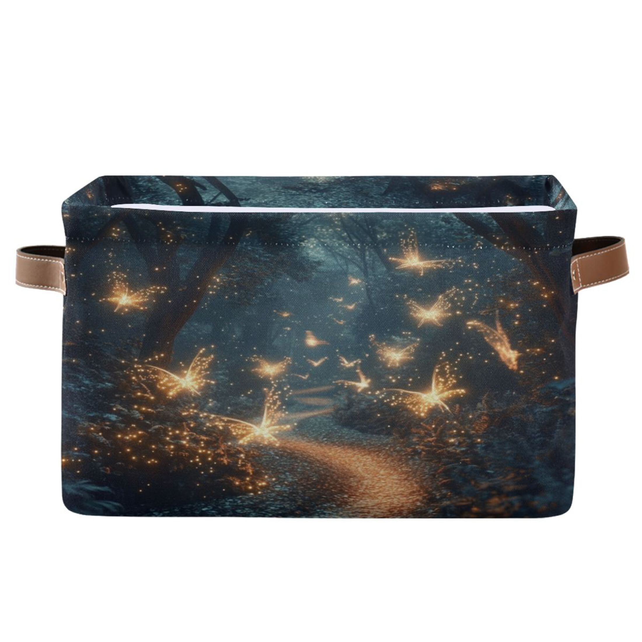 Fantasy Forest at Night Foldable Storage Basket,Canvas Fabric Foldable Storage Bins with Handles Open Home Storage Bins Boxes for Toy Book Shelf Closet Baskets