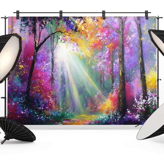Fantasy Forest Photography Backdrop 7x5FT, Sunlight Trees Flower Path Woodland Photo Backdrops, Background for Photography Studio Photo Studio Background, Back Drop for Photoshoot