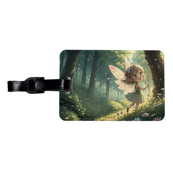 Fantasy Forest Pixie Girl Anime Style Faux Leather Travel Luggage Tag
