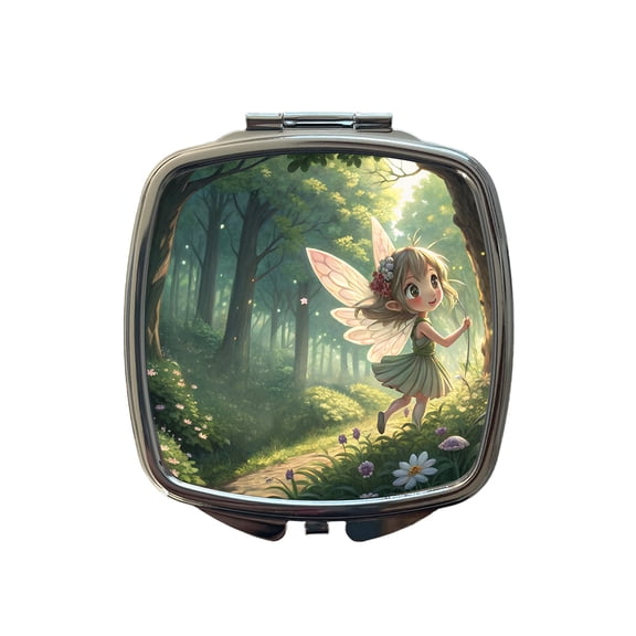 Fantasy Forest Pixie Girl Anime Style Travel Makeup Handbag Purse Small Pocket Compact Mirror