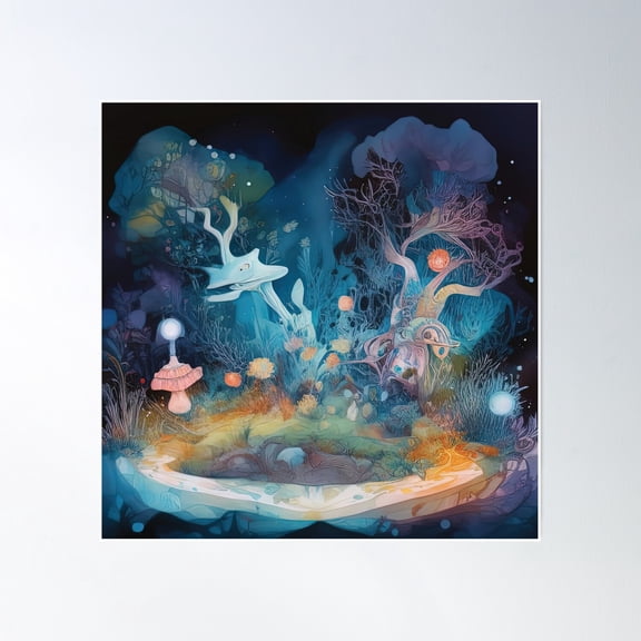 Fantasy Forest Scene Poster Wall Art, Modern Wall Decor, 30x30 UNFRAMED