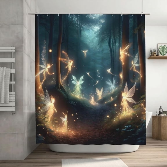 Fantasy Forest Showers Curtains,Magic Wonderland Pattern Theme Bathroom Curtain Polyester Waterproof Fabric Decor