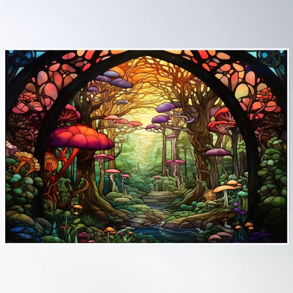 Fantasy Forest Stained Glass Poster Wall Art, Modern Wall Decor, 12x18 UNFRAMED