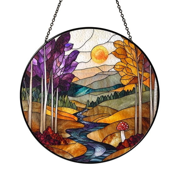 Fantasy Forest Stained Glass Style Window Panel – Woodland Nature Decor