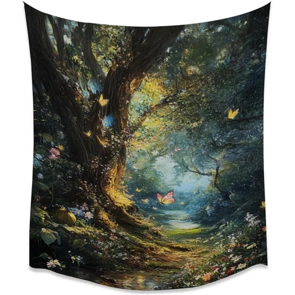 Fantasy Forest Stream Aesthetic Tapestry Dark Academia Woodland Wall Hanging Vintage Rustic Moody Botanical Moth Tapestries for Bedroom Dorm Living Room Wall Decor white 40x60inch