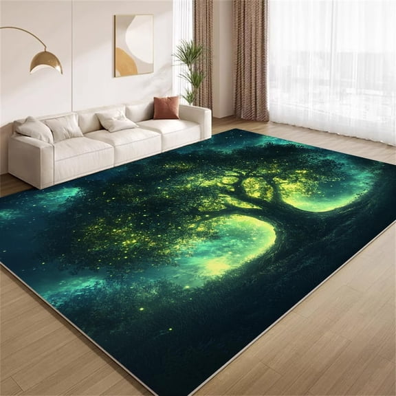 Fantasy Forest Tree Area Rugs, Glowing Woodland Carpet, Washable Non Slip Low Pile Soft Rug for Bedroom Living Room Decor Mat 4ftx5ft