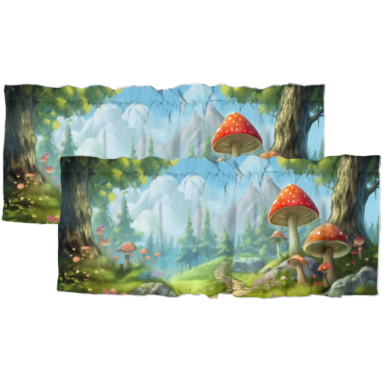 Fantasy Forest Valance Rod Pocket Window Curtain for Kitchen Cartoon ...