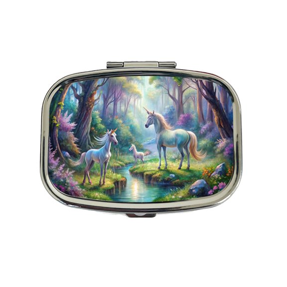 Fantasy Forest With Magical Unicorns Watercolor Small Travel Handbag Pill Box Case