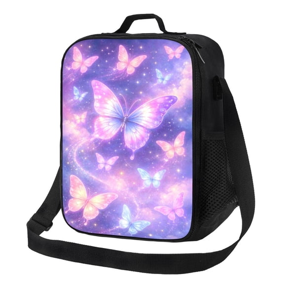 Fantasy Galaxy Butterfly Lunch Bag Insulated Thermal Lunch Box with Shoulder Strap & Handle for Women and Men