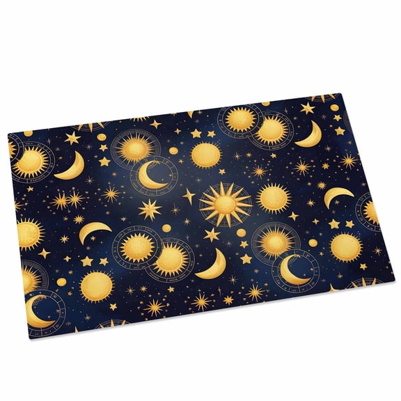 Fantasy Galaxy Door Mat 16x24 Inch Golden Planet Universe Sun Moon Stars Retro Entryway Rug with Non-Slip Rubber, Front Door Rug Indoor Floor Mats for Living Room Bathroom Bedroom Home Office