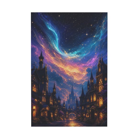 Fantasy Galaxy Night Sky Cityscape Canvas Wall Art For Living Room 16x24in