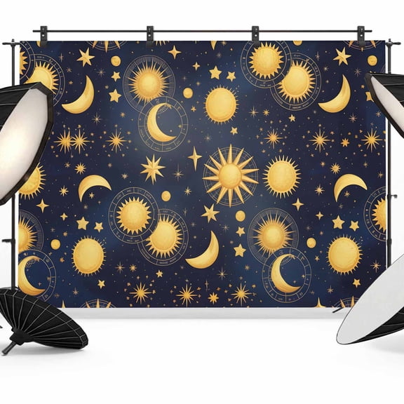 Fantasy Galaxy Photography Backdrop 10x8FT, Golden Planet Universe Sun Moon Stars Retro Photo Backdrops, Background for Photography Studio Photo Studio Background, Back Drop for Photoshoot