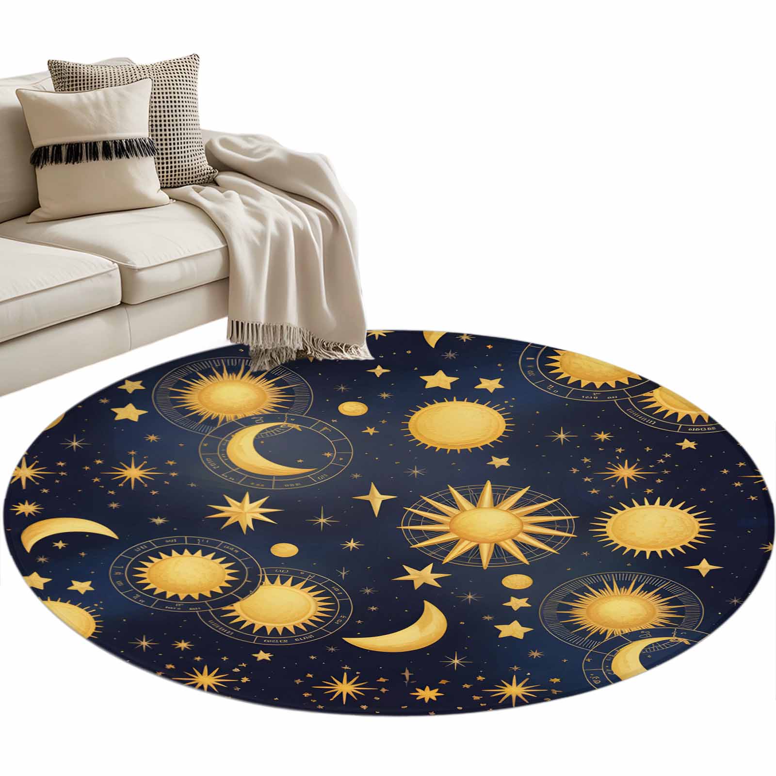 Universe Rug Fantasy Galaxy Washable Area Rug 3 ft Golden Planet Universe Sun Moon ...