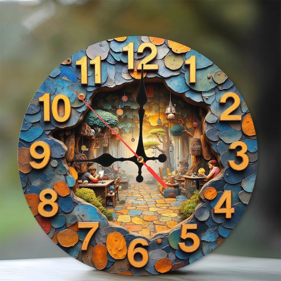 Fantasy Garden Wall Clock Unique Decor 10-Inch Silent Wooden Wall Clock, Battery Operated (AA Batteries Not Included), Artistic Home Decor