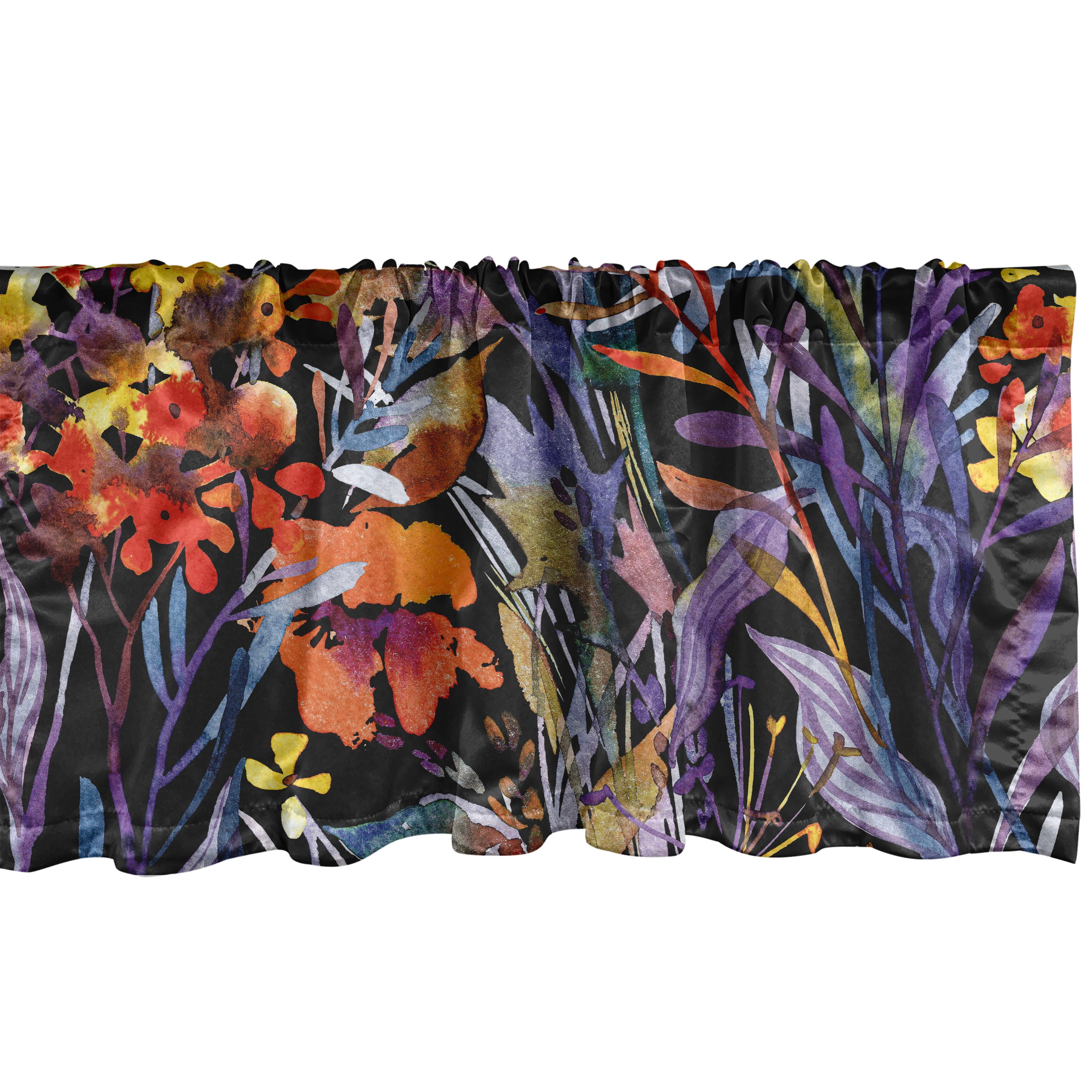 Fantasy Garden Window Valance, Watercolor Silhouettes of Floral Pattern ...