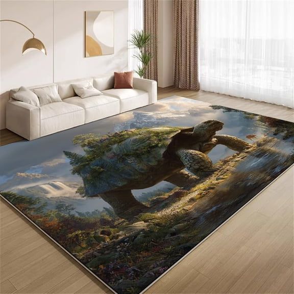 Fantasy Giant Turtle Area Rugs, Mythical World Turtle Pattern Carpet, Washable Non Slip Low Pile Soft Rug for Living Room Bedroom Gameroom Decor Mat 2ftx3ft