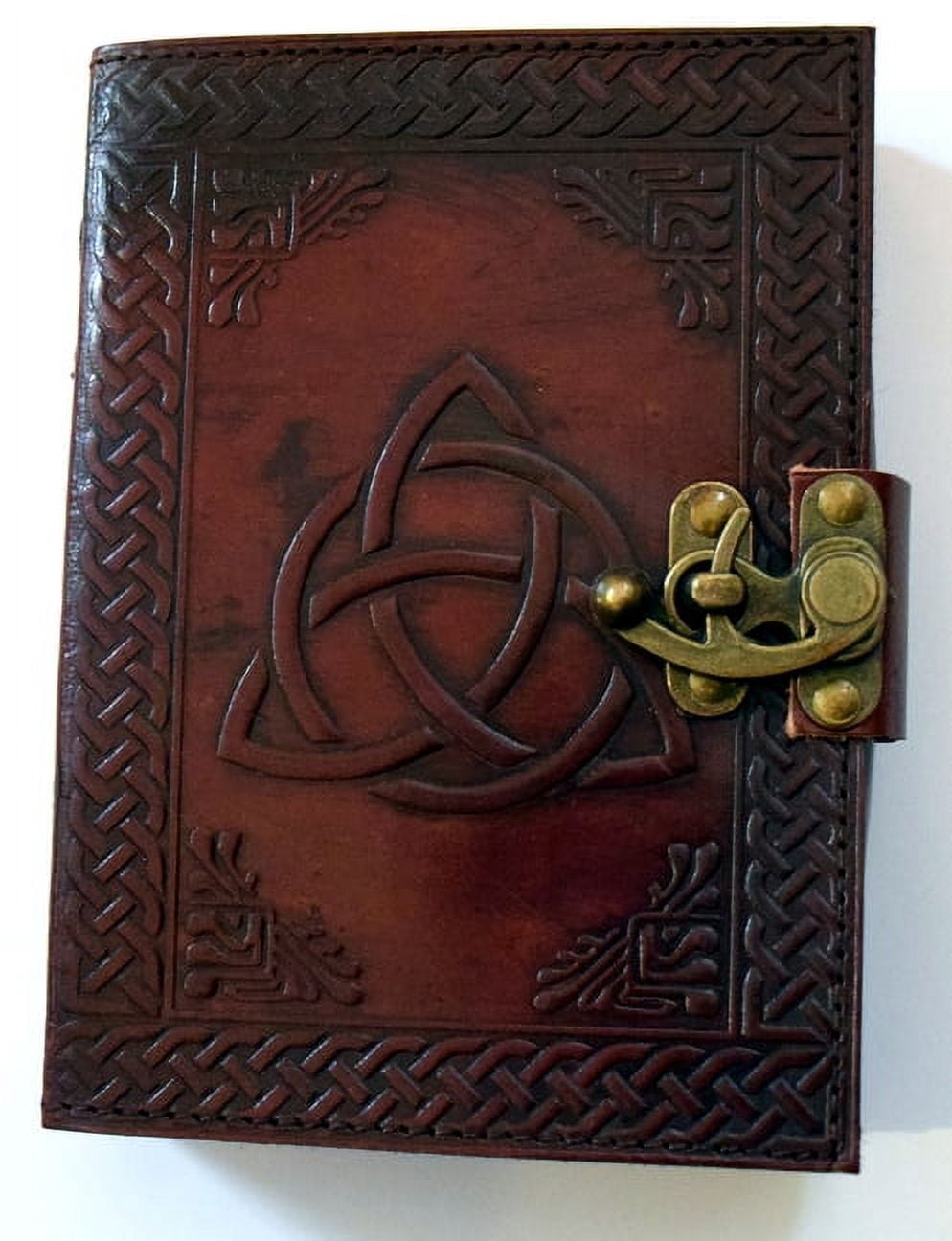 Fantasy Gifts Triquetra 5" x 7" Leather Embossed Journal, Brown, 100 Pages