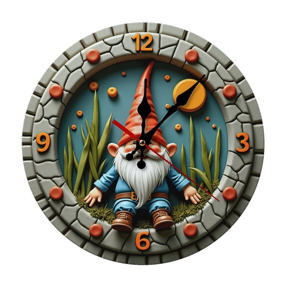 Fantasy Gnomes Wall Clock 10 Inch Silent Non Ticking Round Wooden Clock Decoration for Living Room Kitchen Bedroom Bathroom Office Classroom